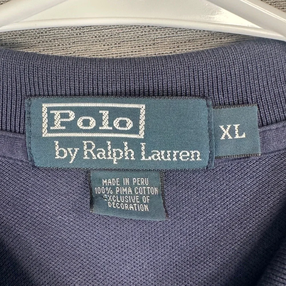 Ralph Lauren Polo Shirt Mens XL Navy Blue Pima Cotton Short Sleeve Flesh Pony